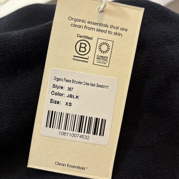 NWT MATE the Label Organic Fleece Shrunken Crew Neck Sweatshirt Black X-small - Picture 9 of 9
